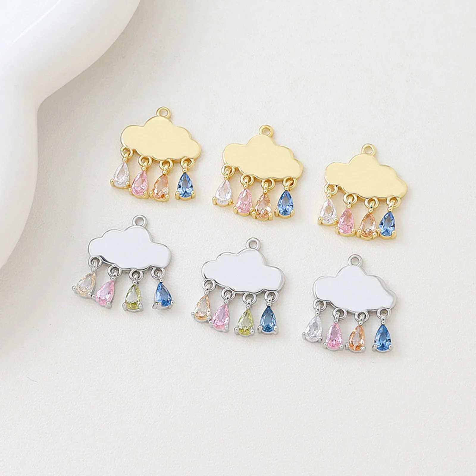 Cloud Drop Rhinestone Charms Pendants Copper Weather Collection Charms Multicolor Charms for DIY Jewelry 19mm x 16mm, 1 Piece