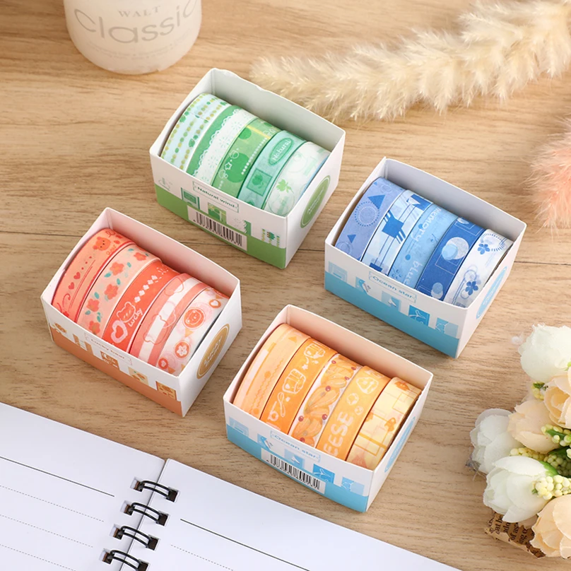 5Rolls Basic Washi Tapes Scrapbooking Masking Tape School Supplies Diary Washitape Kawaii Stationery Decorative Adhesive Tape