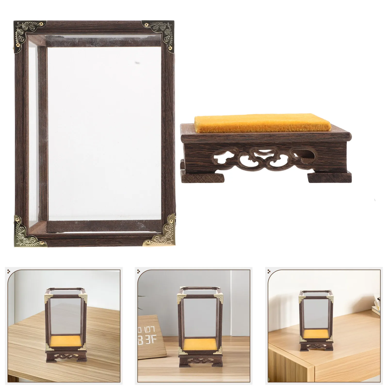 

Wooden Glass Display Box Style Transparent Cover Buddha Display Box Household Collectibles Organizer Protective Storage