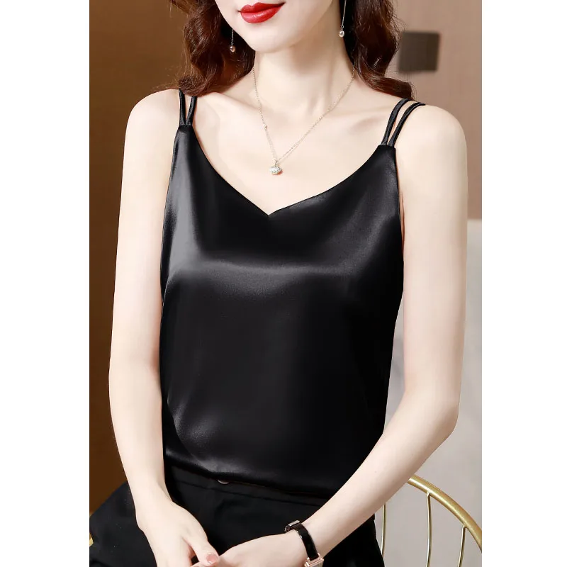 Chaleco de seda para mujer, novedad de verano, traje Sle, ropa interior de talla grande, correa Base en V, Top Sexy Bal Faionable para ir al trabajo Simple