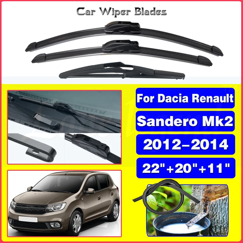 Wiper Front & Rear Wiper Blades Set Kit For Dacia Renault Sandero MK2 2012 - 2014 2013 Windshield Windscreen Window 22