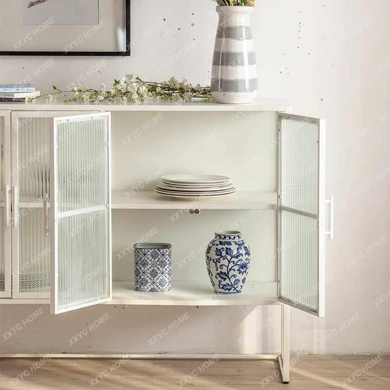 

Liron glass dining side cabinet, living room wall cabinet display storage cabinet, simple retro furniture decorativ