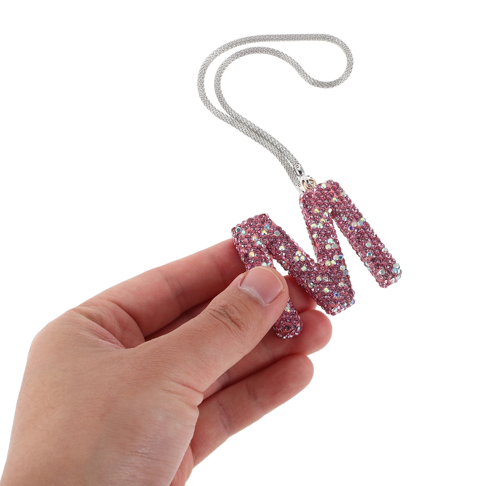 

Car Interior Accessories Hanging Ornament Letter Bowknot Clay Rhinestone Pendant for Rearview Mirror Women Girls Pink Cute