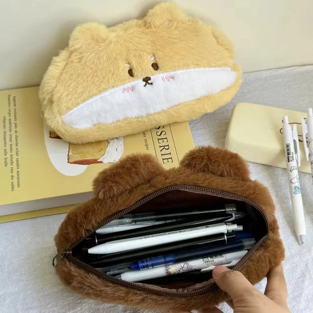 Novelty Corgi Puppy Plush Pencil Case Large Capacity Squirrel Stationery Bag Cute Design Cartoon Doll Dog Pencil Bag Learning