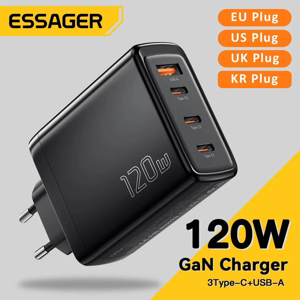 Essager 120W GaN USB Type C Charger Laptop 100W PD Fast Charge For Macbook Air M1 M2 Pro iPhone Samsung 65W Tablet Phone Chagers