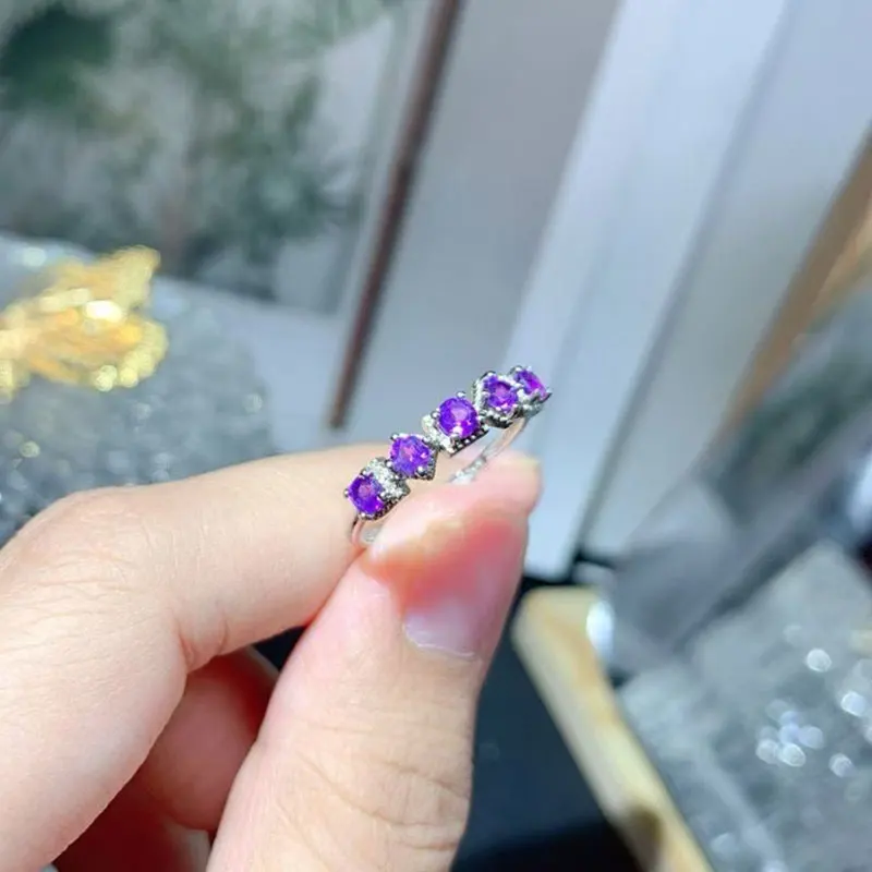 

Exquisite Natural Amethyst Ring 3mm Total 0.5ct Genuine Amethyst 925 Silver Ring 18K Gold Plated Crystal Jewelry