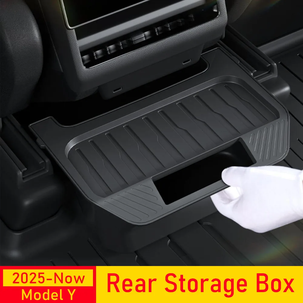 Rear Seat Storage Box for Tesla Model Y Juniper 2025 2026 Organizer Center Console Bins Backseat Trash Can Garbage Accessories