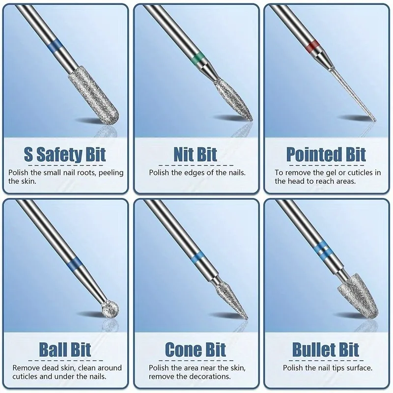 13 pièces/ensemble 3/32 "ensemble de forets à ongles en carbure de diamant hypoallergénique adapté aux ongles en acrylique, cuticules, dissolvant de vernis à ongles