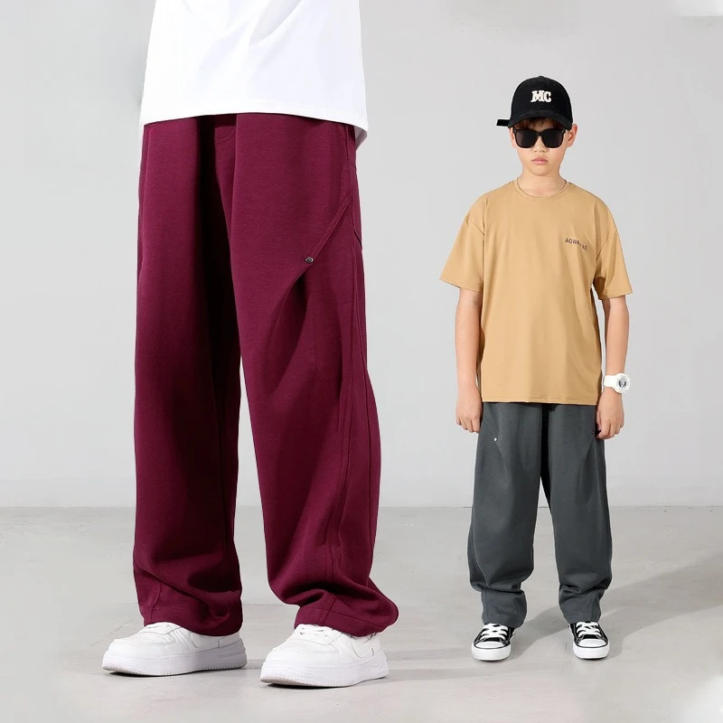 

Teen Boys Wide Leg Sweatpants Button Detail Elastic Waist Loose Fit Pants for Kids Daily Casual & Streetwear Outdoor Trousers