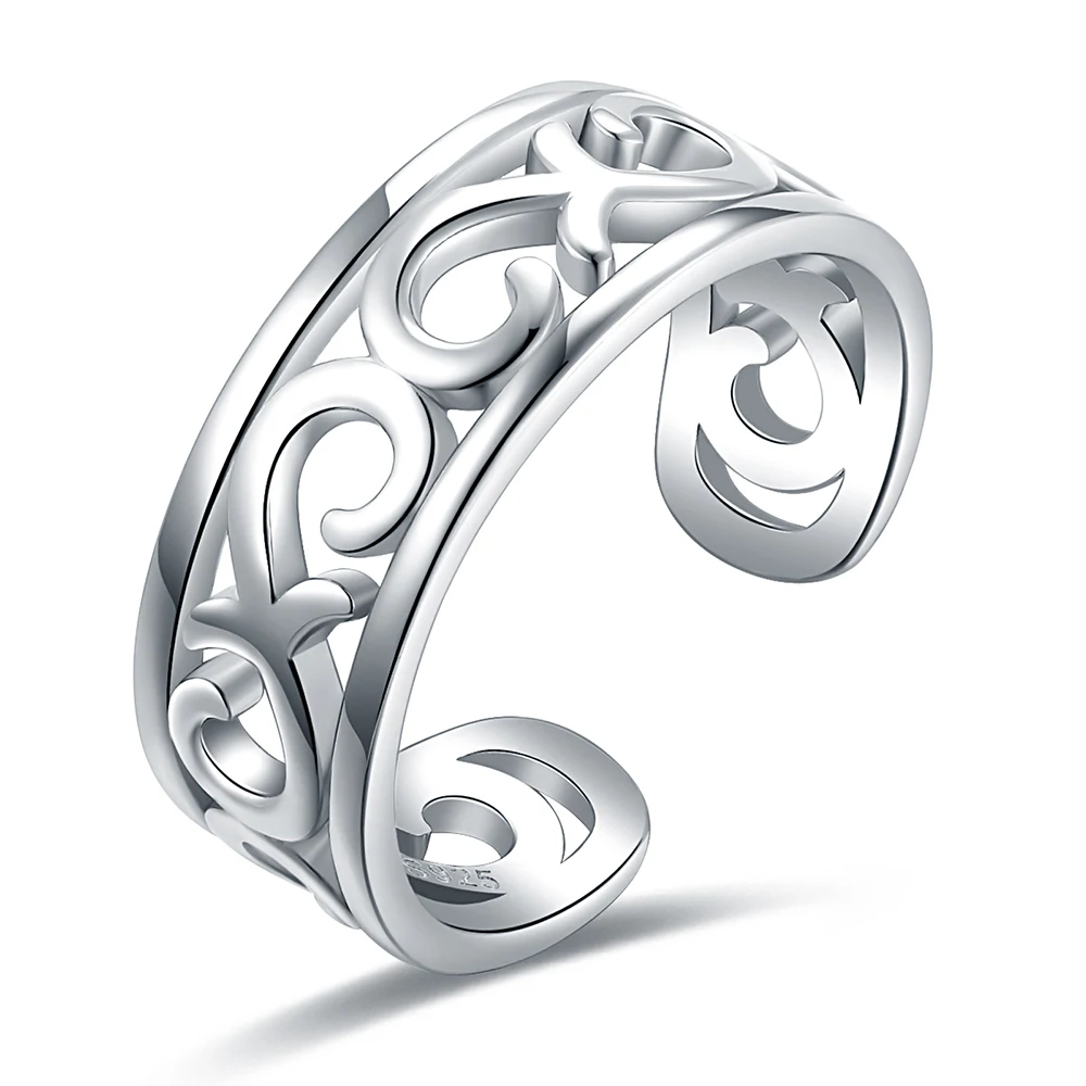 Sterling Silver Celtic Flower Baroque Open Adjustable Ring Hawaiian Leaf Wedding Band Ring Jewelry Gift for Women Men Teen Girls