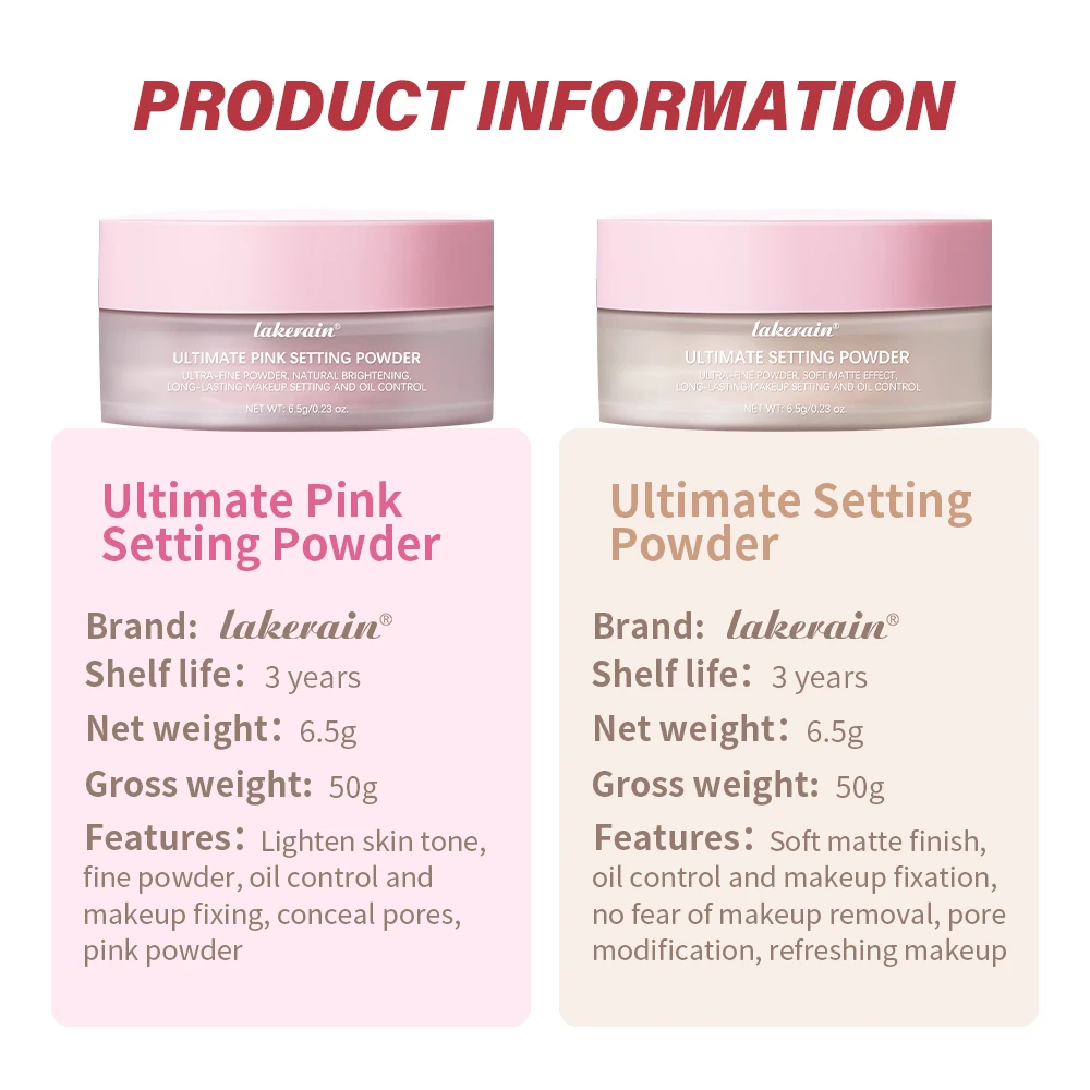 long-Lasting Setting Powder Matte Finish Oil Control and Makeup Fixation Removal Pore Modification Pink Cosmetics