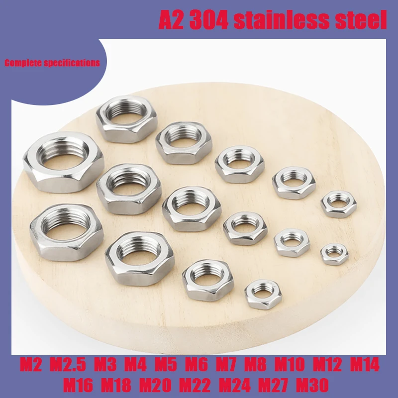 

M2 M2.5 M3 M4 M5 M6 M8 M10 M12 M14 M16 M18 M20 M22 M24 M27 M30 304 Stainless Steel Flat Hex Hexagon Wafer Low Thin Jam Nut