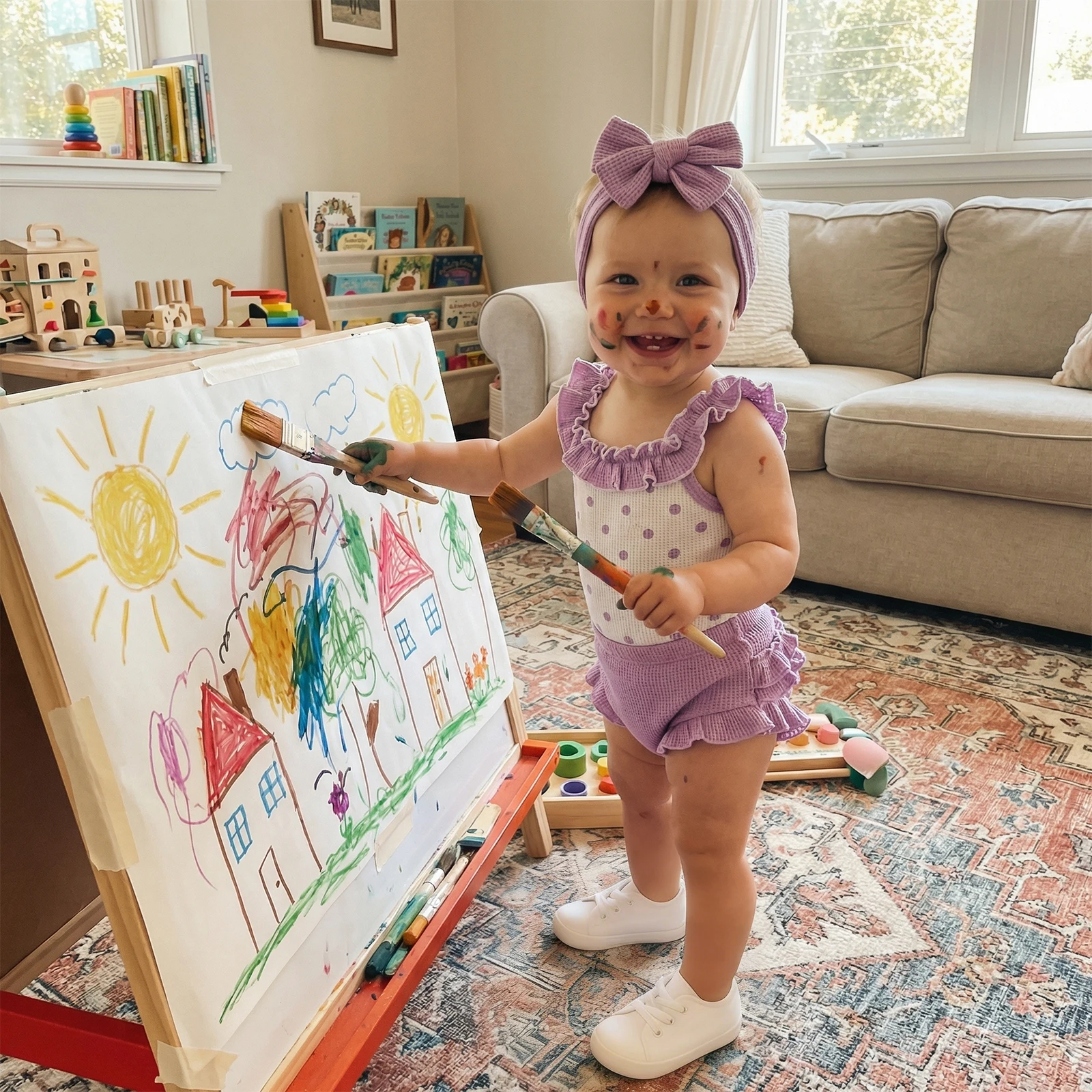 

Летний наряд для маленьких девочек, милый комбинезон без рукавов с принтом в горошек и шортами с рюшами, комплект из 3 предметов с повязкой на голову