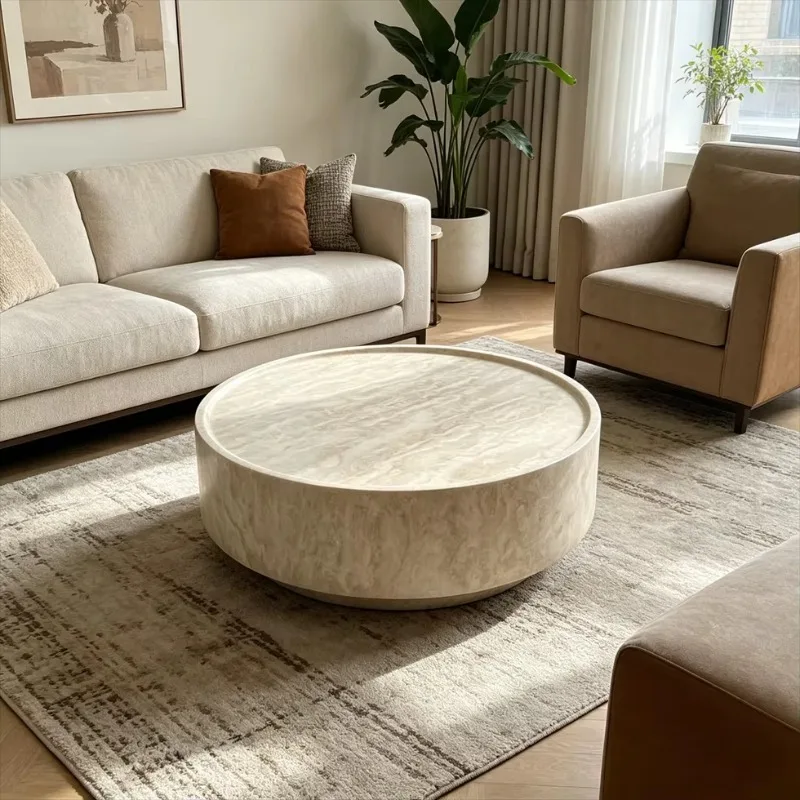 

Luxury Custom Natural Marble Travertine Coffee Table Round Natural Stone Side Table Set for Home Hotel Villa