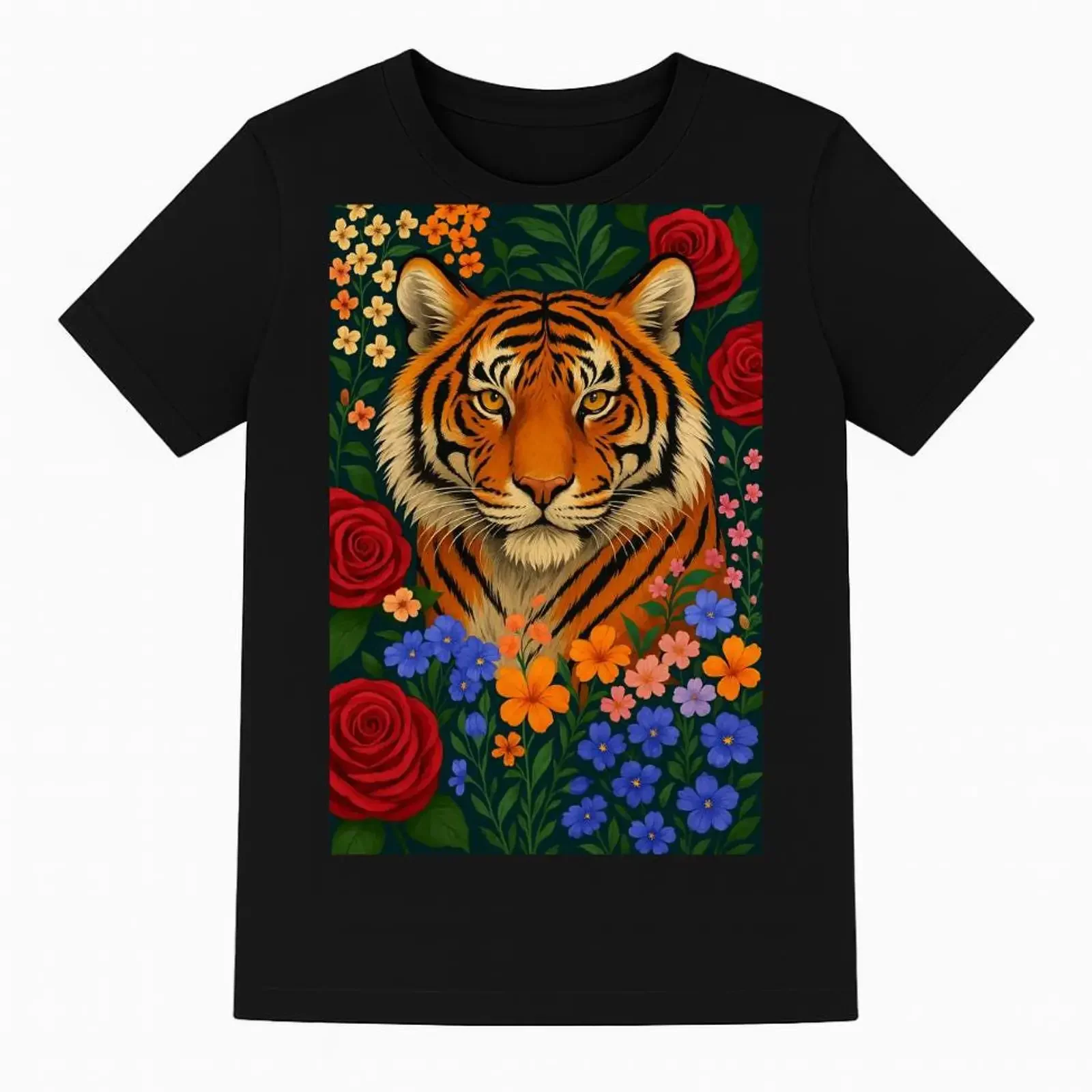 Majestic Tiger Floral T Shirt Wild Cat Illustration Botanical Aesthetic Apparel Big Lover  vintage Washed Slightly homme Soft
