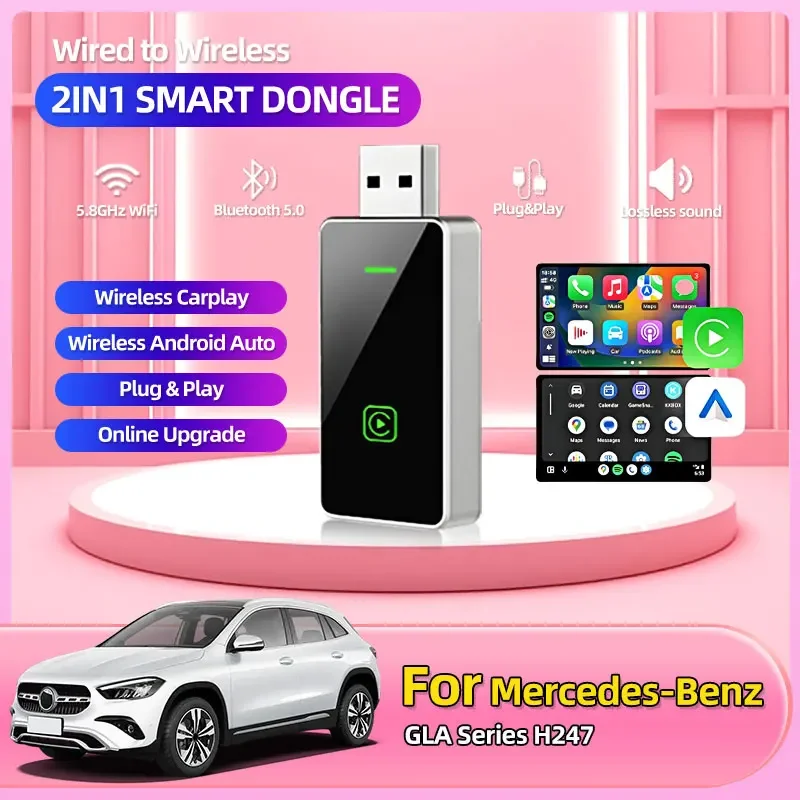 Para mercedes-benz cla série c118 estéreo do carro com usb plug and play 2in1 com fio para adaptador de jogo de carro sem fio oem acessórios do carro