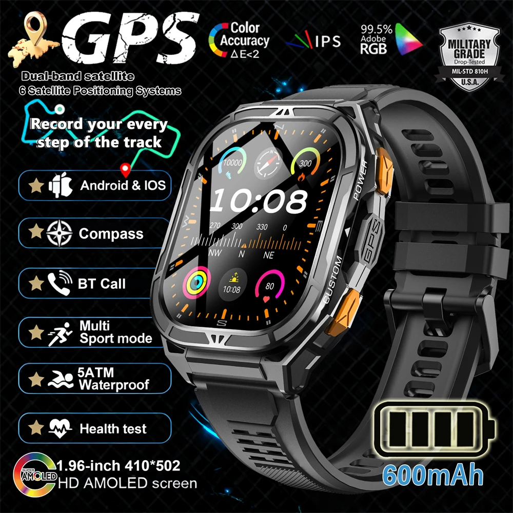 

2025 New For Xiaomi Military Outdoor Smart Watch Men's GPS Bluetooth Call 1.96" AMOLED Screen 5ATM Waterproof Sports Smartwatch