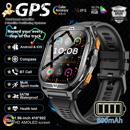 2025 nuevo para Xiaomi militar al aire libre reloj inteligente hombres GPS Bluetooth llamada 1,96 ""Pantalla AMOLED 5ATM impermeable deportes Smartwatch