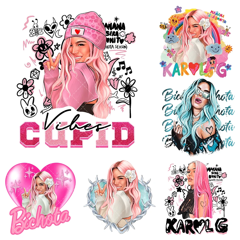 

Popular Singer Patterns Heat Transfer Stickers Iron On Clothes Bags DTF Vinyl Thermal Appliques Washable DIY Patches