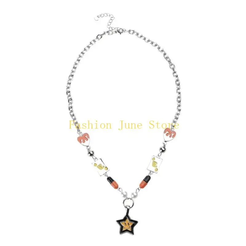 

N5KA Egirl ювелирные изделия, крутые разноцветные бусины, кулон, ожерелье, сделай сам, модное колье со звездами, Y2K, ожерелье в