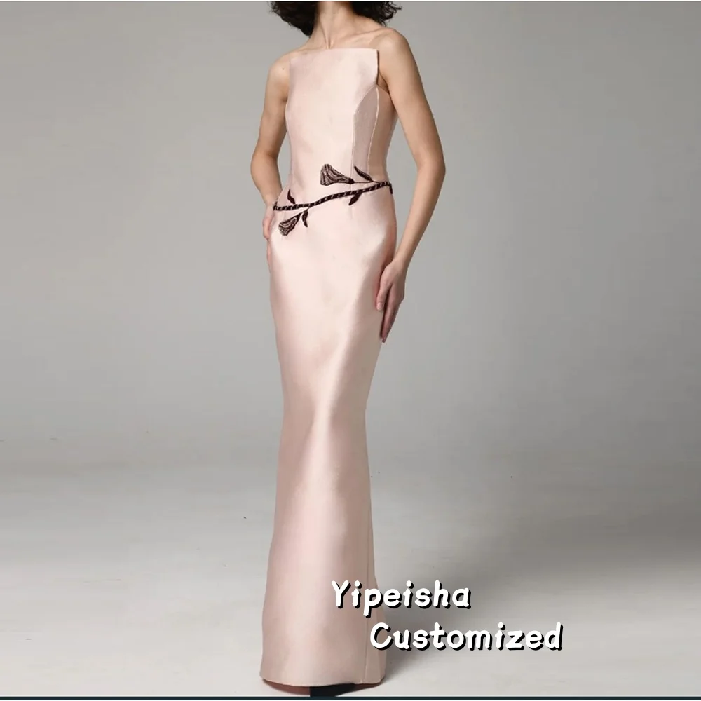 

Customized Pink Satin Mermaid Appliques Formal Evening Dress Off Shoulder Strapless Bespoke Occasion Gown Long Prom Dresses