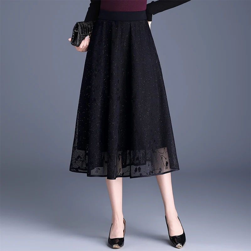 

Юбка А-силуэта Bla Me для женщин, весна-осень, с завышенной талией, стройнящая, скрывающая бедра, расклешенная, с пайетками, из полиэфирного волокна