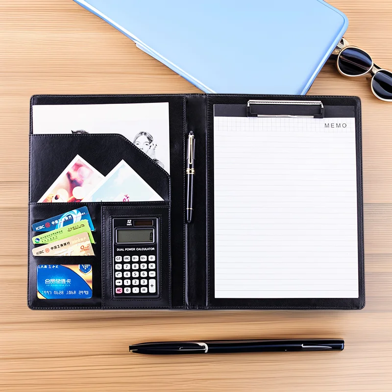 A4 Business Padfolio File Folder Portfolio Document Holder Organizer Clipboard PU Leather Briefcase Card Holder Office Supply