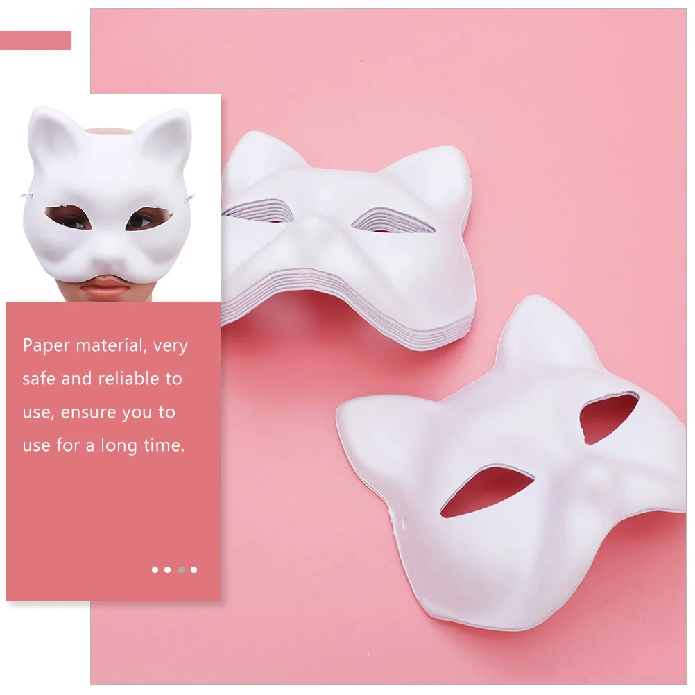 

12pcs Hand Painted Pulp Masks DIY Blank Face Japanese Cat Masquerade Halloween Party White Cosplay Kids Decor Safe Reliable