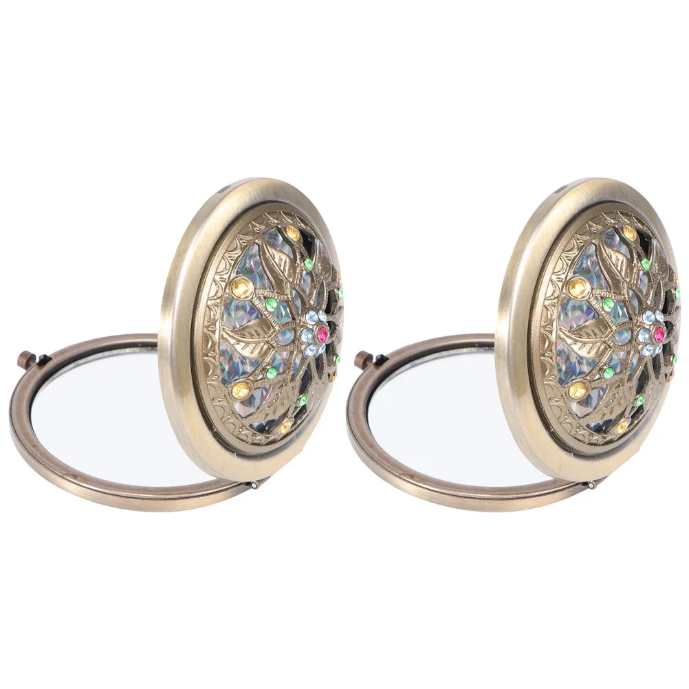 

2Pcs Vintage Double-Sided Makeup Mirror Compact Foldable Portable Small Travel Handheld Vanity Mirror
