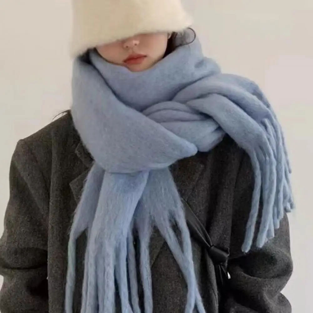 

Женский теплый шарф-шаль, уютный женский зимний шарф с кисточками, толстая теплая шаль для холодной погоды, стильный