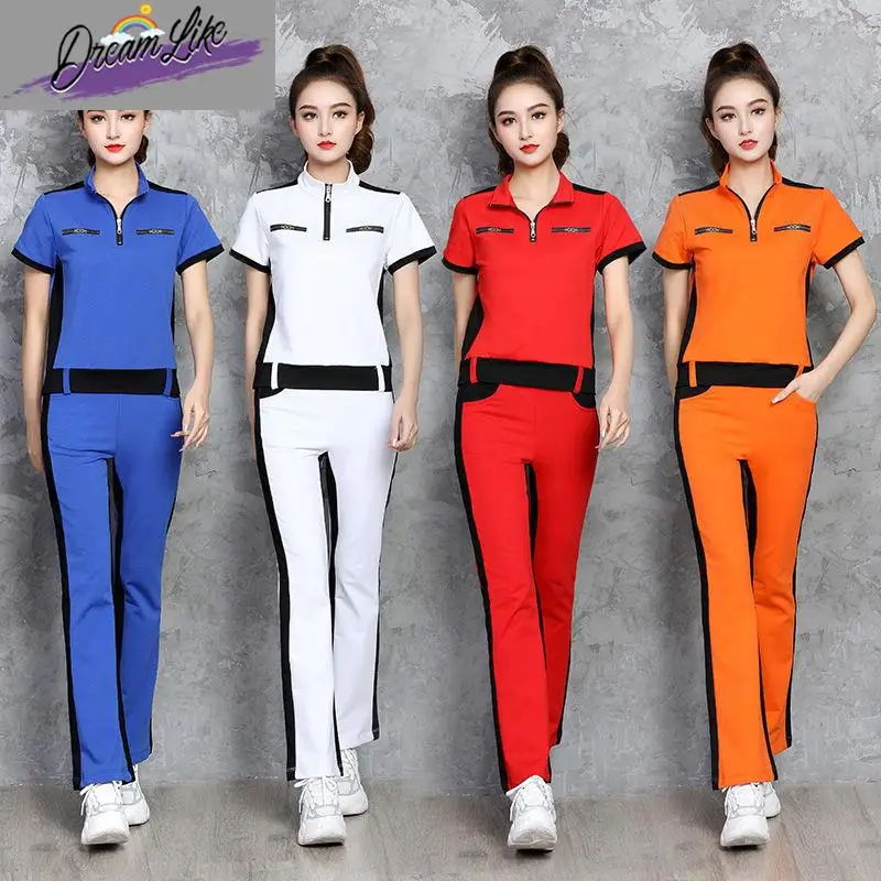 

Spring Summer Casual Fitn Clothes Set Square Dance Costume Women's Leisure Sportswear Ghost Step Dance Suit Cotton Blend