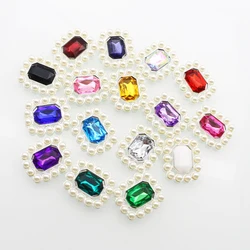 New 10 piece 20 * 25mm Rectangular Acrylic Alloy Jewelry DIY Simulation Pearl Clothing Hair Clip Bow Decoration Accessories