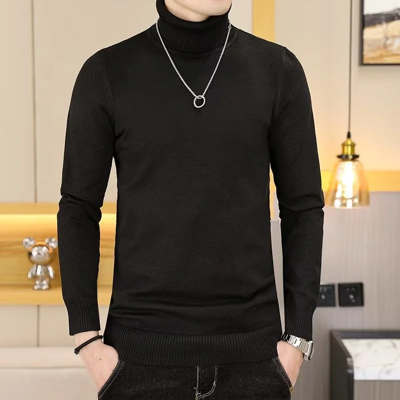 Men\'s Turtleneck Black and White Long Sleeve Knit Sweater