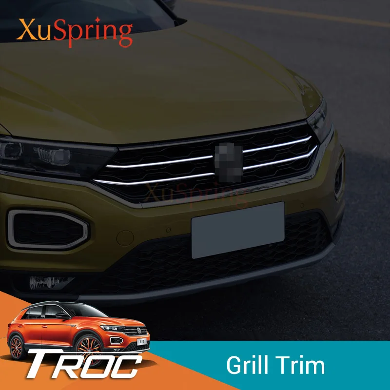 

Car Front Middle Billet Grille Mesh For VW T-Roc Troc 2017 2018 2020 2021 2022 Horizontal Trim Styling Garnish Stripe Stickers