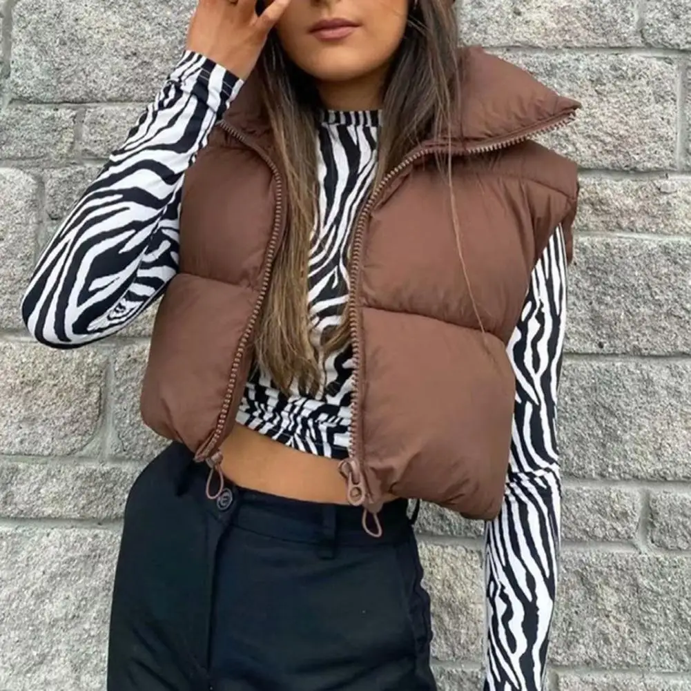 Chaleco Corto con cuello alto para mujer, abrigo elegante informal sin mangas, ropa de abrigo cálida, moda de otoño e invierno, 2024