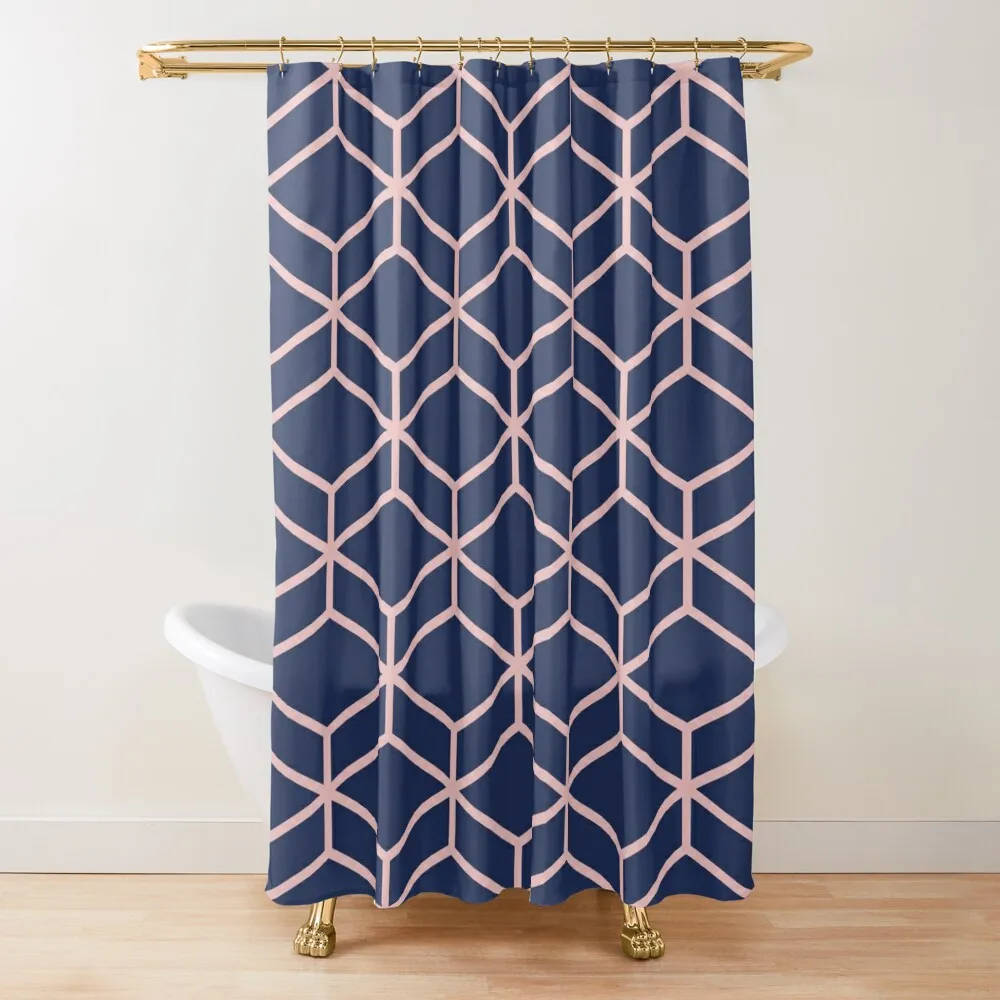

Honeycomb Geometric Lattice Pattern in Pink and Navy Blue Shower Curtain Bathroom Accessorys Bathtub Waterproof Shower Curtain