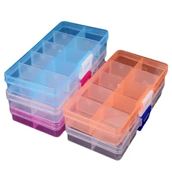 Caja de almacenamiento de plástico para joyería, contenedor ajustable con compartimento para cuentas, pendientes, caja rectangular, 10 rejillas