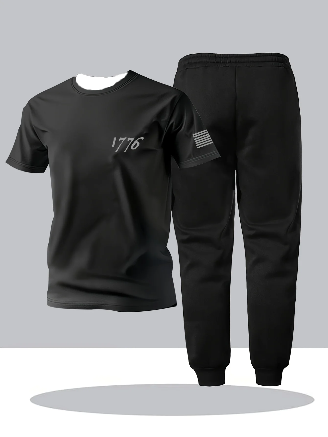 

High Quality Men's Spring T-shirt and Pants Set With American Flag Print Round Neck Short Sleeved T-shirt and Casual Sports Pant