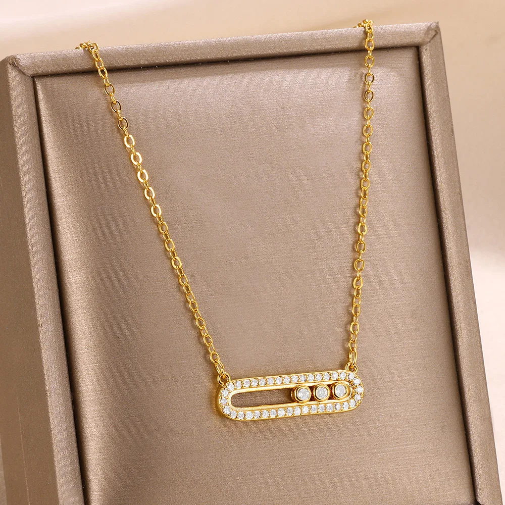 Gold Color Square Round Zircon Pendant Necklaces For Women Vintage Jewelry Classic Chain Necklace Collares Mujer Tendencia 2024