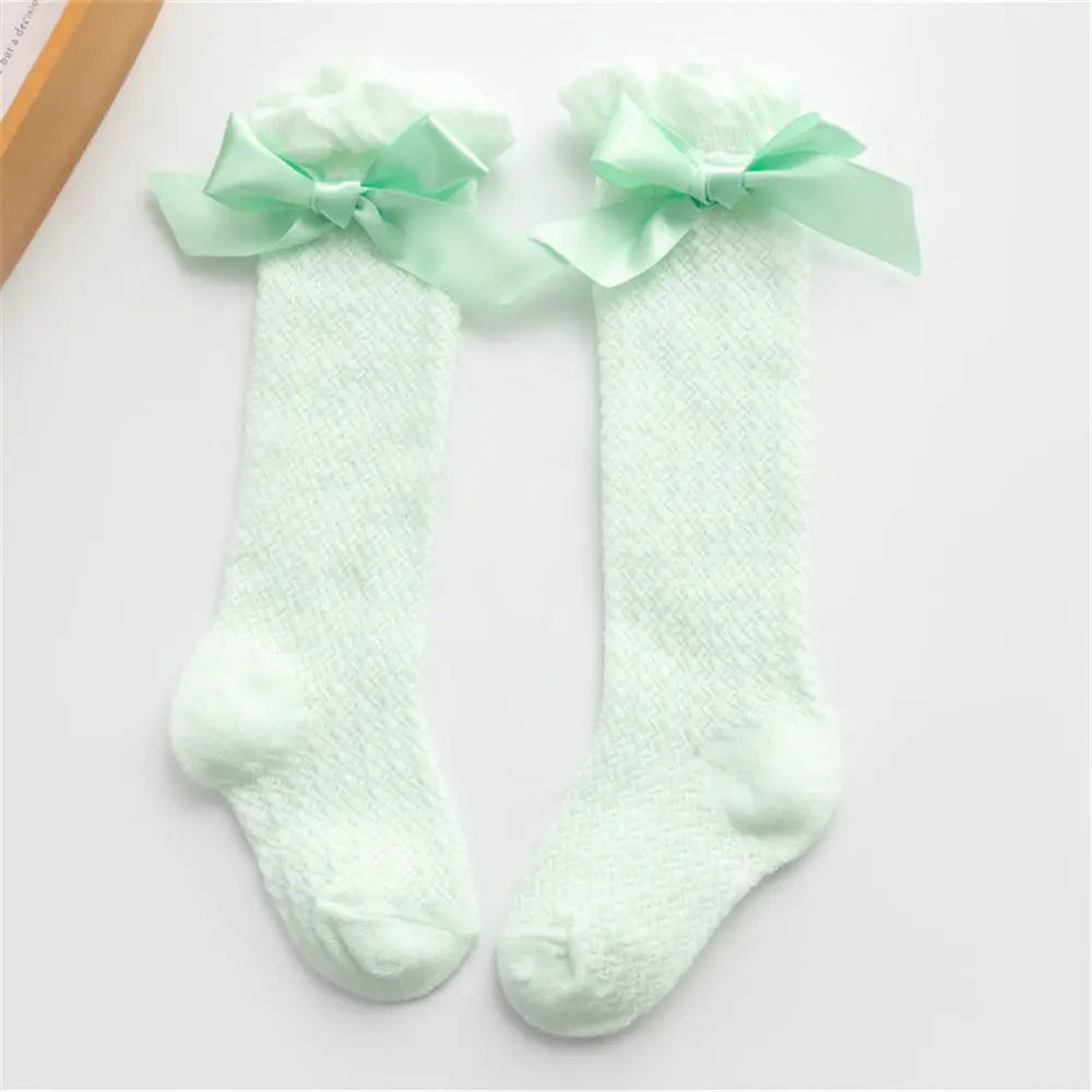 Newborn Infant Solid Color Soft Socks Breathable Bowknot Knee Stockings Bow Knee High Fishnet Socks Royal Style Long Stocking