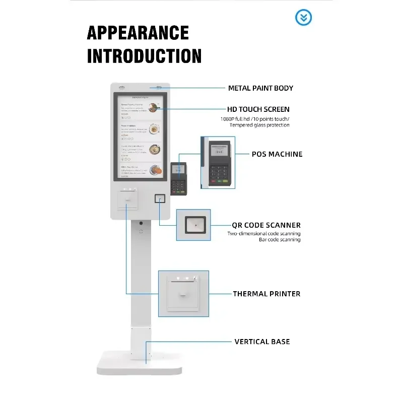 21.5 Inch Self-Service Capacitive Touchscreen Kiosk for RK3568 RK3588 Android 11 with PCAP Touch Panel Printer Barcode