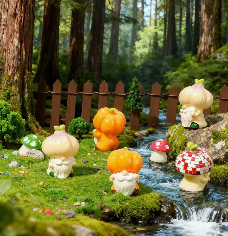 10Pcs Pumpkin Garlic Mini Resin Gnome Figurines, Random Color Ornaments for Micro Landscape Car Home Holiday Party Decor
