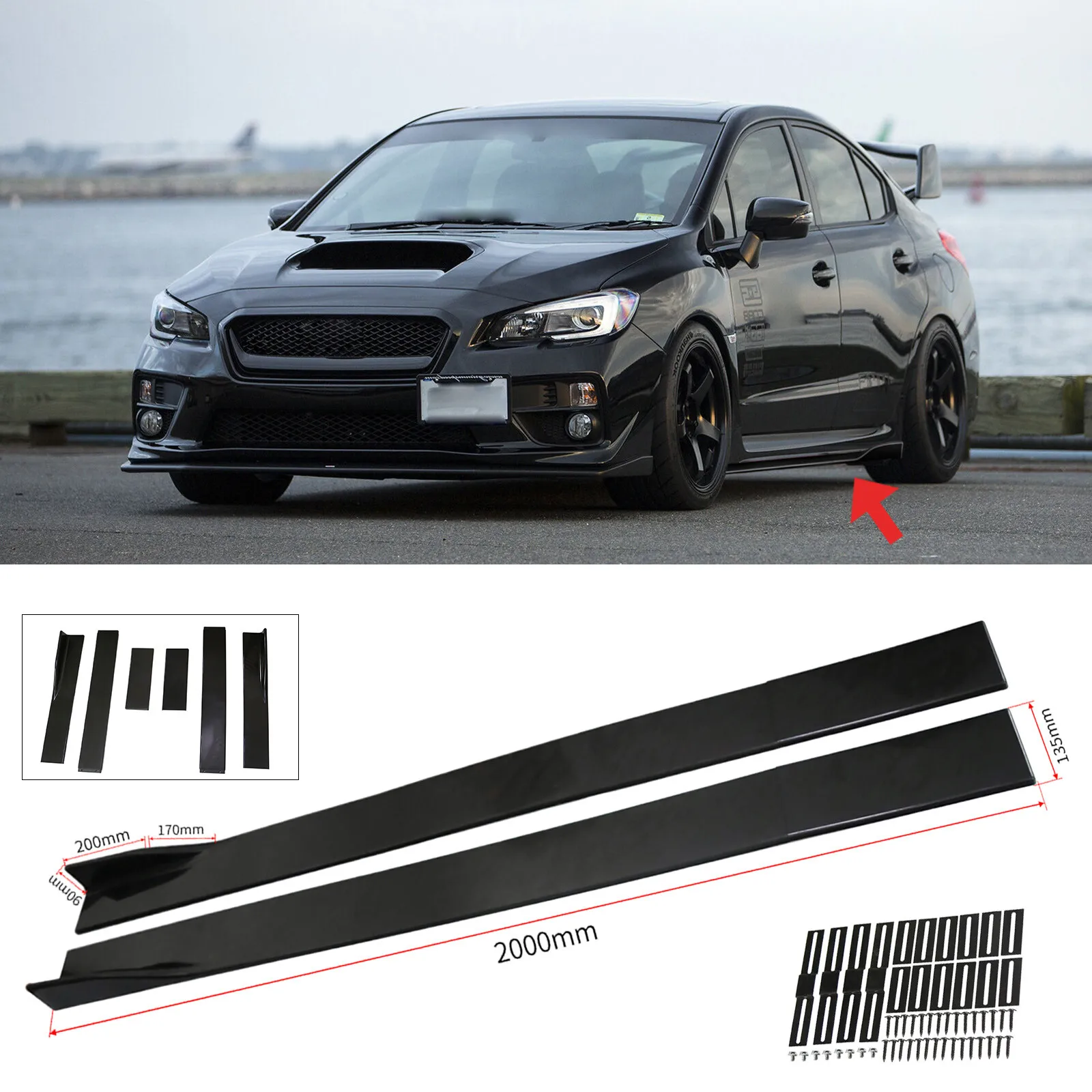 

For Subaru WRX STI 2015-2021 Black Side Skirt Rocker Panel Splitter Lip