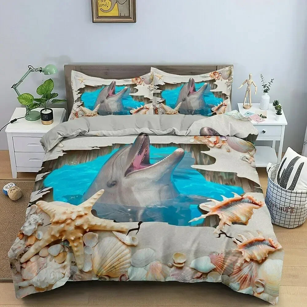 

Dolphin In Blue Sea Bedding Sets 3D Animal Dolphins Quilt Duvet Cover Set Kids Adult Bed Bedclothes