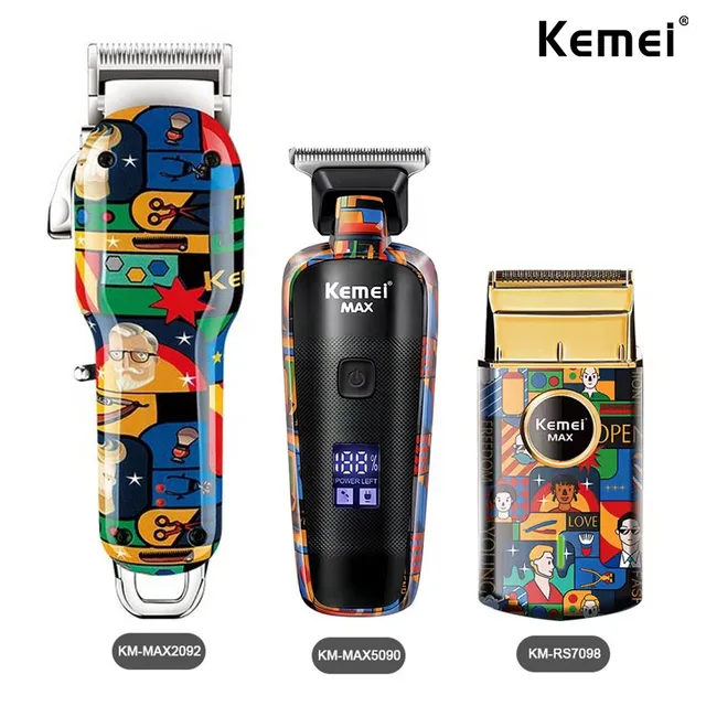 Kemei akumulatorowy wzór graffiti elektryczna maszynka do strzyżenia włosów profesjonalny trymer fryzjerski golarka męska Km-MAX2092 KM-MAX5090 KM-RS7098