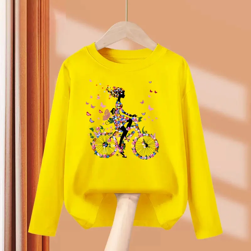 Aimi Lakana Girls Spring T-Shirt Butterfly Bike Graphic Tops Kids Cotton Fashion Clothing Party Dresses 3T-14T