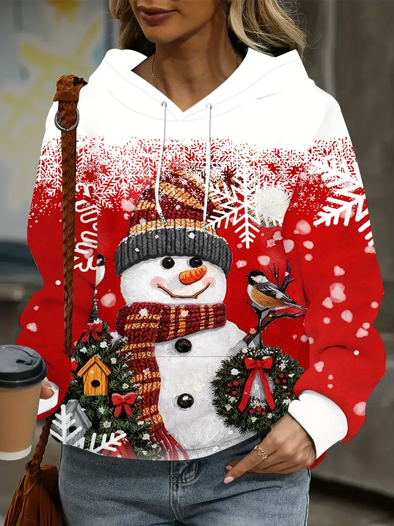 Women's Hoodies Christmas Theme Snowman Pattern Streetswear Tops Fashion Street Autumn Winter Casual Pullover Women's Clothing