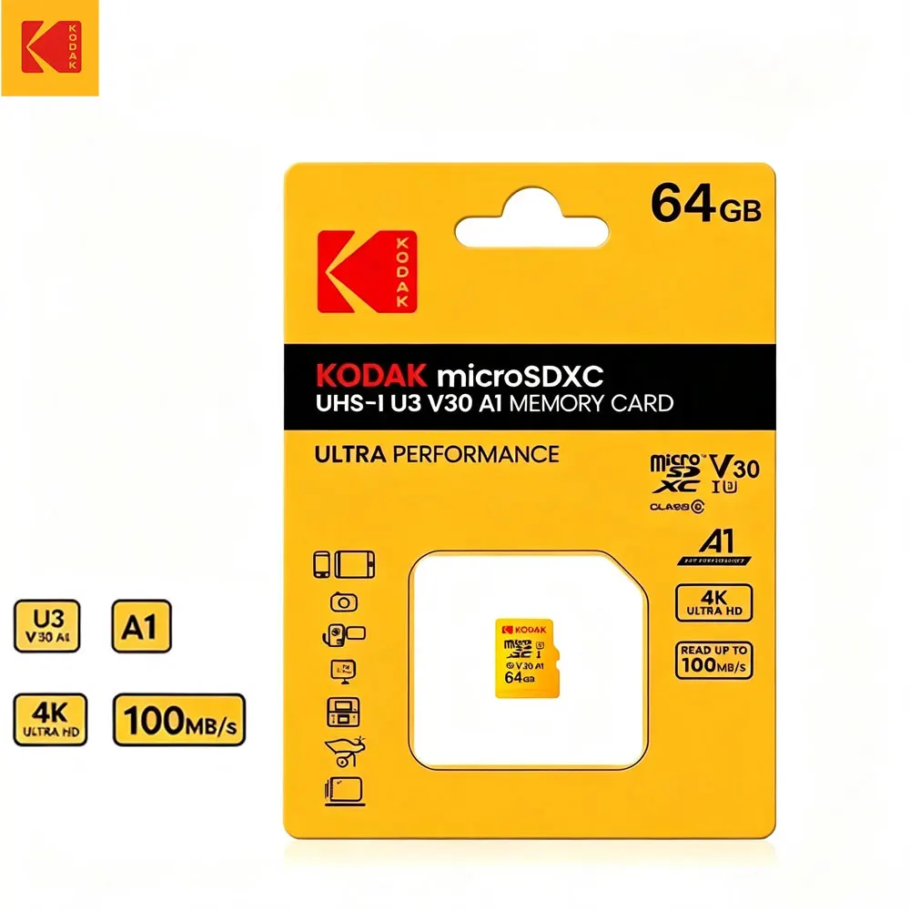 KODAK Micro SD-Karte 32GB 64GB 128GB 256GB UHS-I U3 C10 A1 V30 4K TF Speicherkarte für Handy, Kamera, Drohne