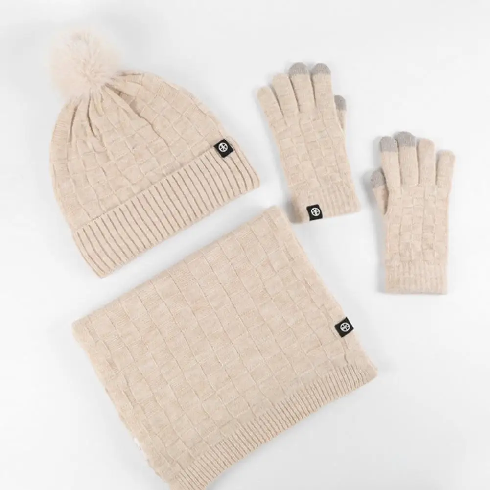 Chapéu cachecol luvas conjunto 3 peças gorro de inverno chapéu longo cachecol luvas conjunto para mulheres bola de pelúcia decoração luvas de malha quente