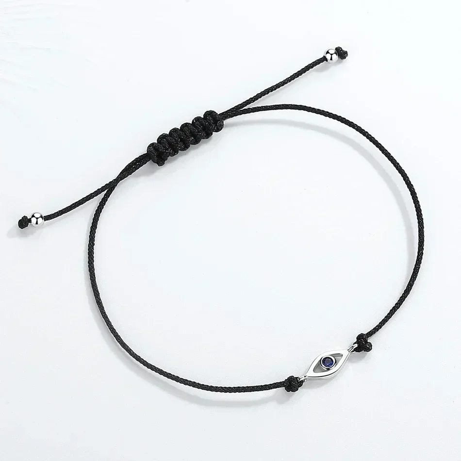 KALETINE Evil Eye Bracelet Pure 925 Sterling Silver Bracelets for Women Blue CZ Turkey Men Jewelry Black Adjustable Rope Chain
